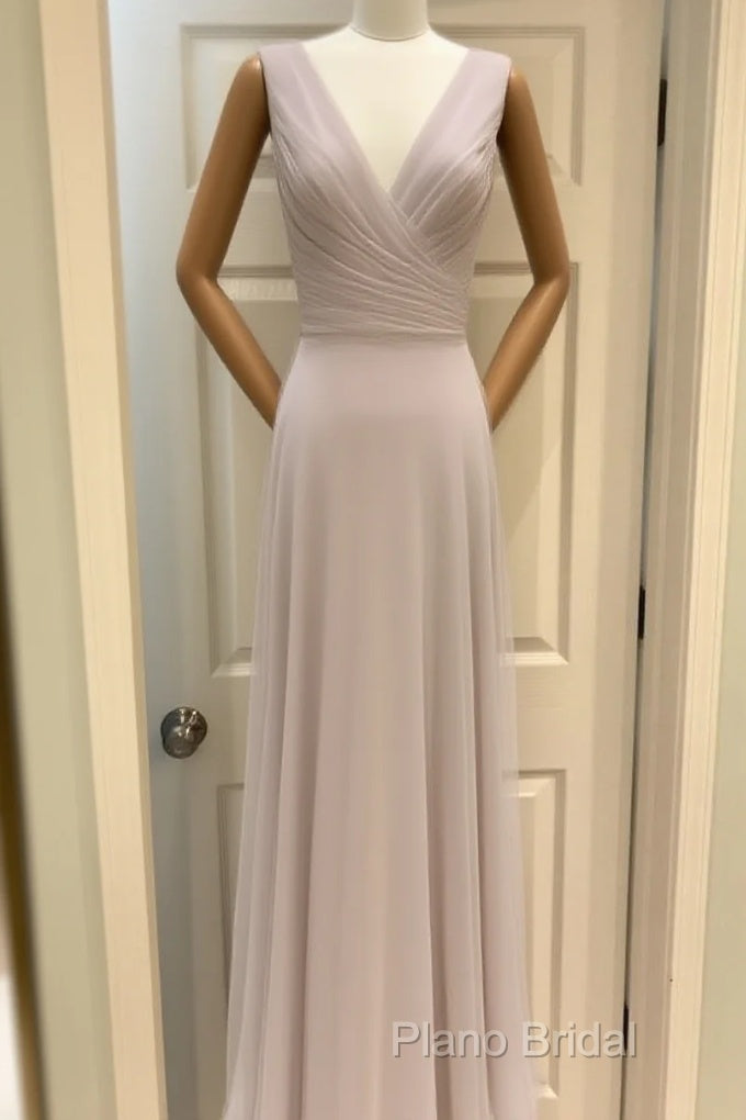A-Line Pleated Chiffon V-Neck Long Bridesmaid Dresses Main image