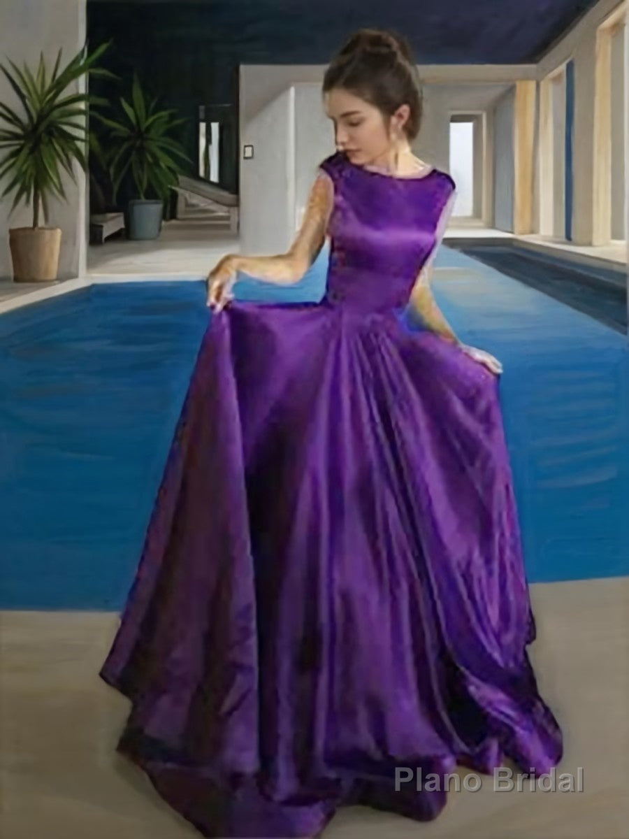 A-Line/Princess Bateau Floor-Length Satin Prom Dresses With Ruffles Main image