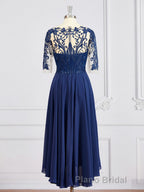 A-Line/Princess Bateau Tea-Length Chiffon Mother of the Bride Dresses With Appliques Lace