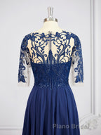A-Line/Princess Bateau Tea-Length Chiffon Mother of the Bride Dresses With Appliques Lace
