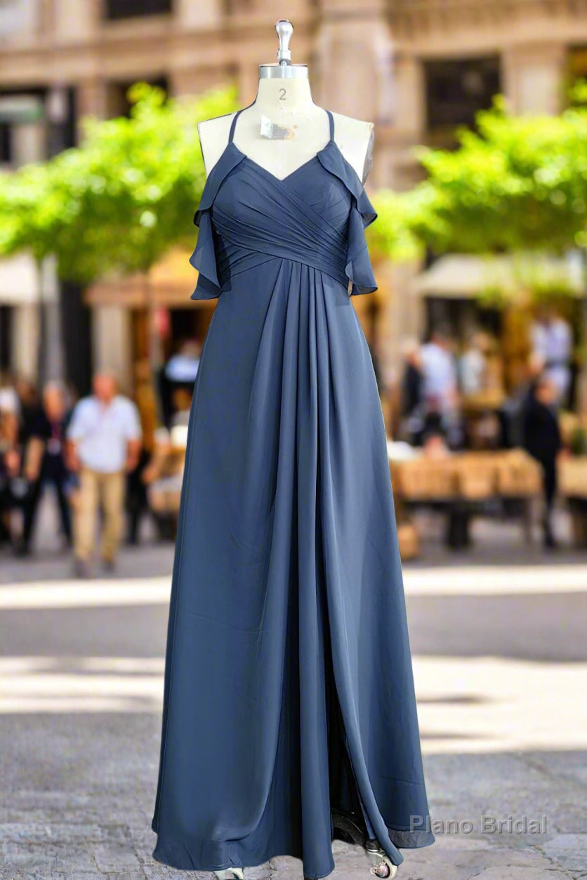 A-Line/Princess Chiffon Ruffles Off-the-Shoulder Sleeveless Floor-Length Bridesmaid Dresses Main image