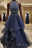 A-Line/Princess Halter Floor-Length Tulle Formal Prom Dresses