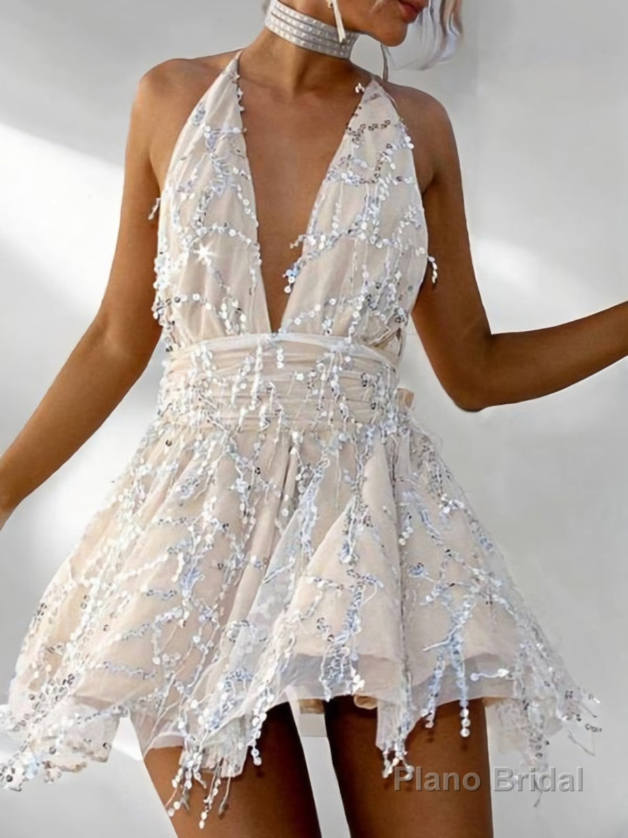 A-Line/Princess Halter Short/Mini Lace Homecoming Dresses With Beading Main image