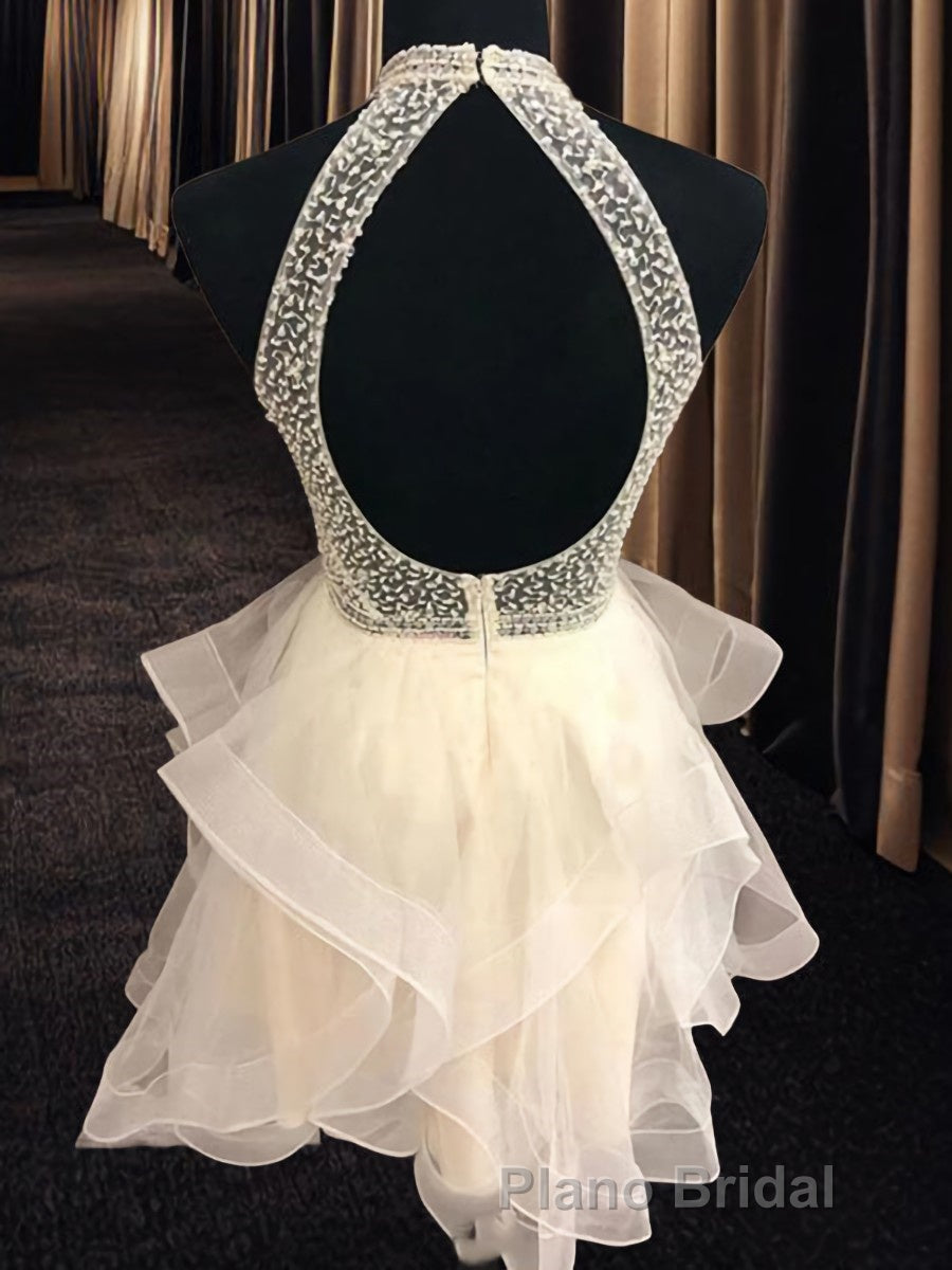 A-Line/Princess Halter Short/Mini Organza Homecoming Dresses With Beading Secondary image