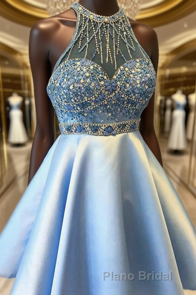 A-Line/Princess Halter Short/Mini Satin Homecoming Dresses With Beading Main image