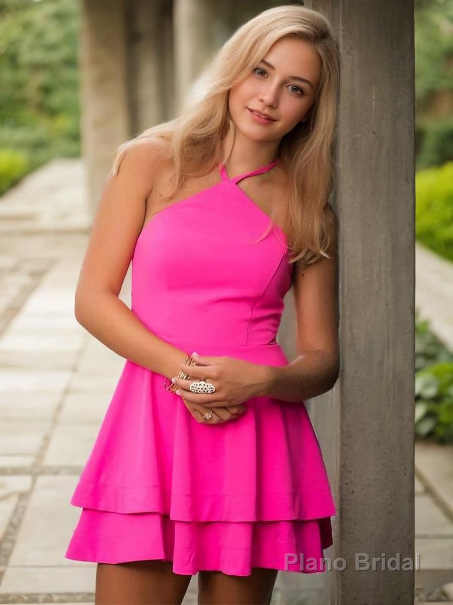 A-Line/Princess Halter Short/Mini Stretch Crepe Homecoming Dresses With Ruffles Main image