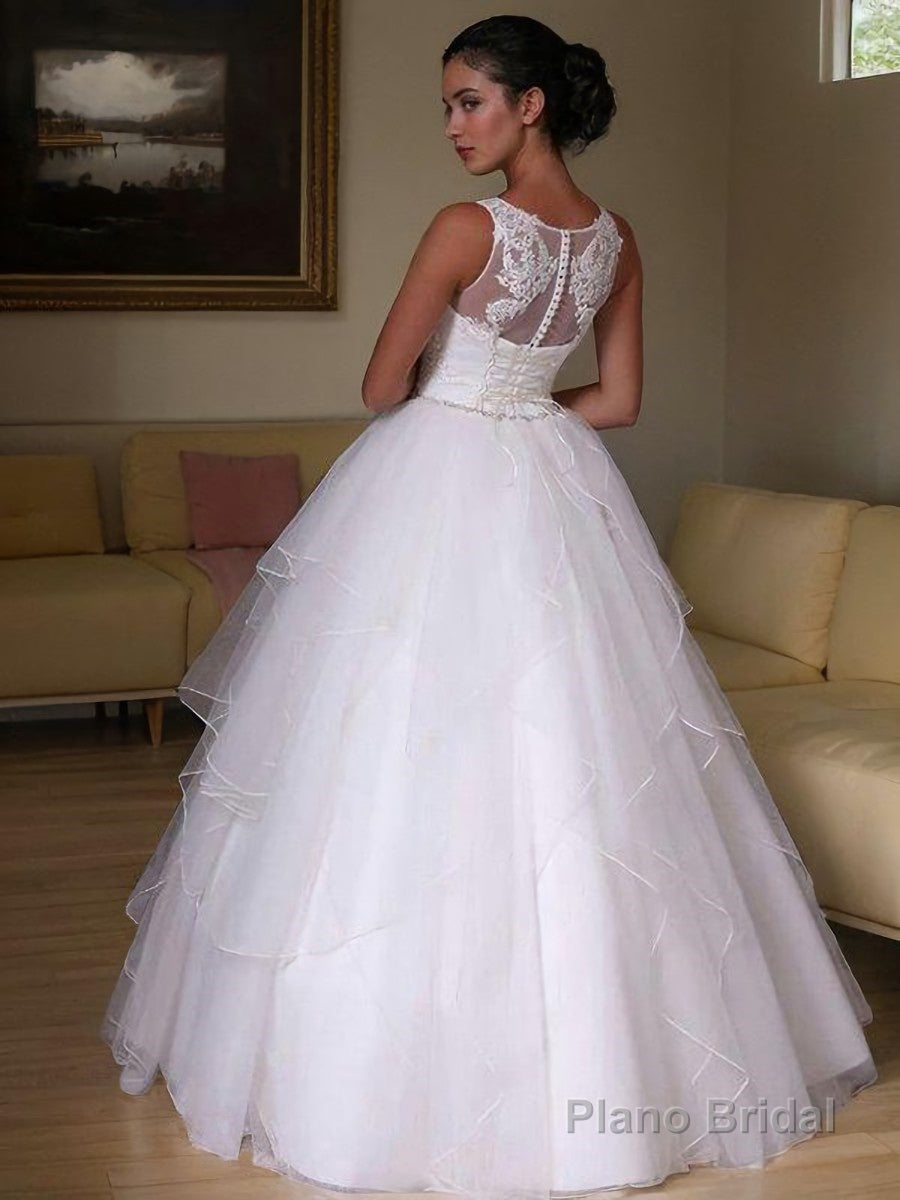 A-Line/Princess Jewel Floor-Length Organza Wedding Dresses With Beading Main image