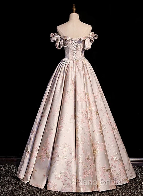 A-Line Princess Off Shoulder Floral Long Party Dresses Sweetheart Formal Prom Dresses Formal Dresses