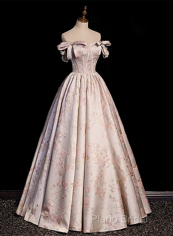 A-Line Princess Off Shoulder Floral Long Party Dresses Sweetheart Formal Prom Dresses Formal Dresses