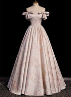 A-Line Princess Off Shoulder Floral Long Party Dresses Sweetheart Formal Prom Dresses Formal Dresses