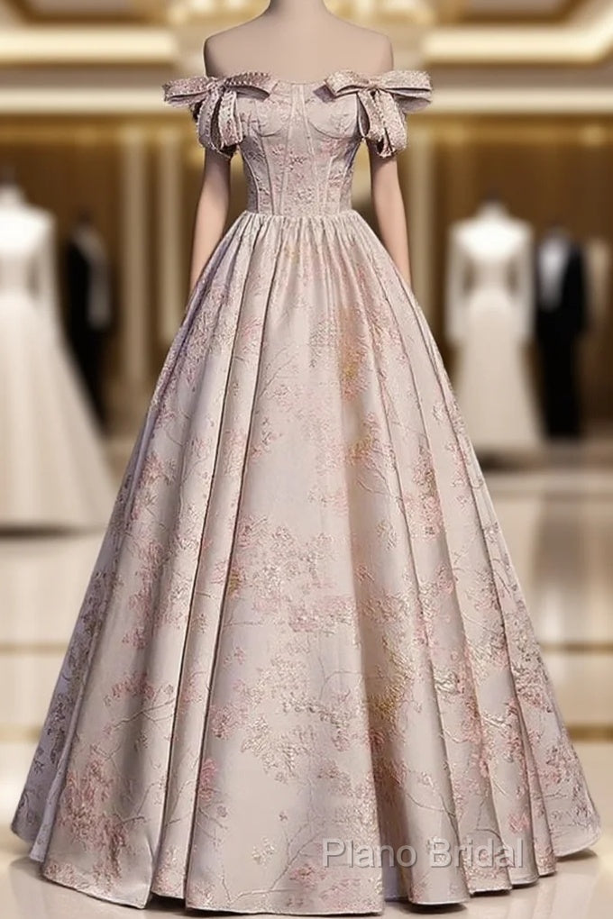 A-Line Princess Off Shoulder Floral Long Party Dresses Sweetheart Formal Prom Dresses Formal Dresses Main image