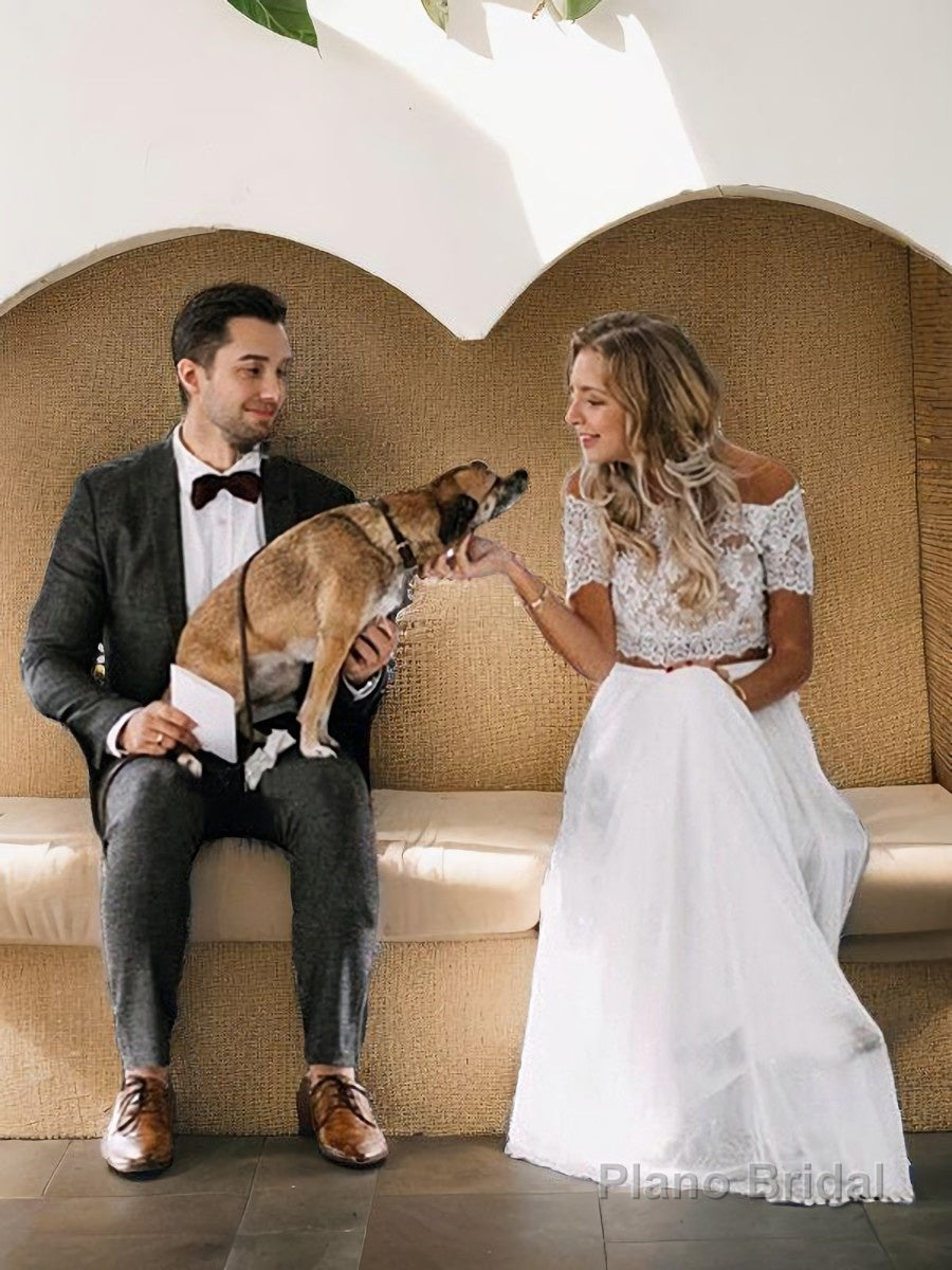 A-Line/Princess Off-the-Shoulder Floor-Length Tulle Wedding Dresses Main image