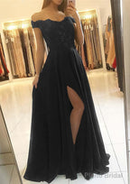 A-line/Princess Off-the-Shoulder Sleeveless Long/Floor-Length Chiffon Prom Dresses With Beading Split