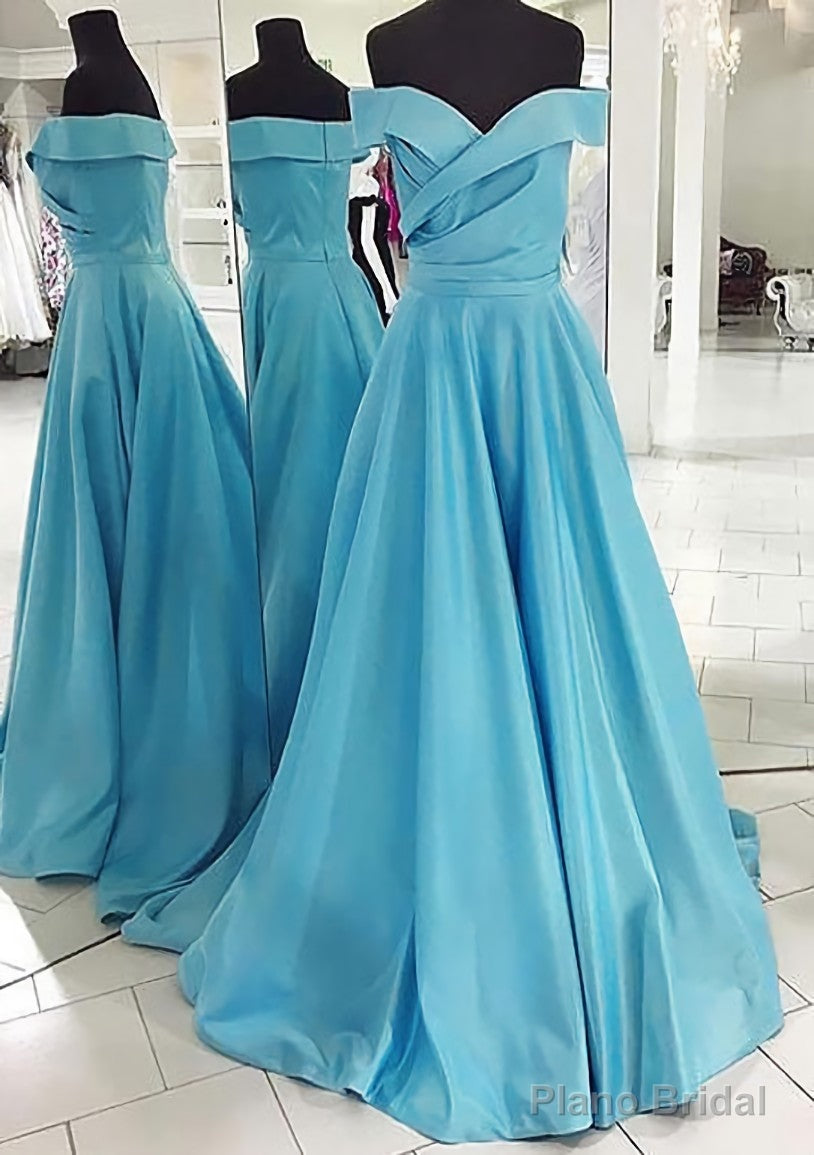 A-line/Princess Off-the-Shoulder Sleeveless Sweep Train Satin Prom Dresses Main image