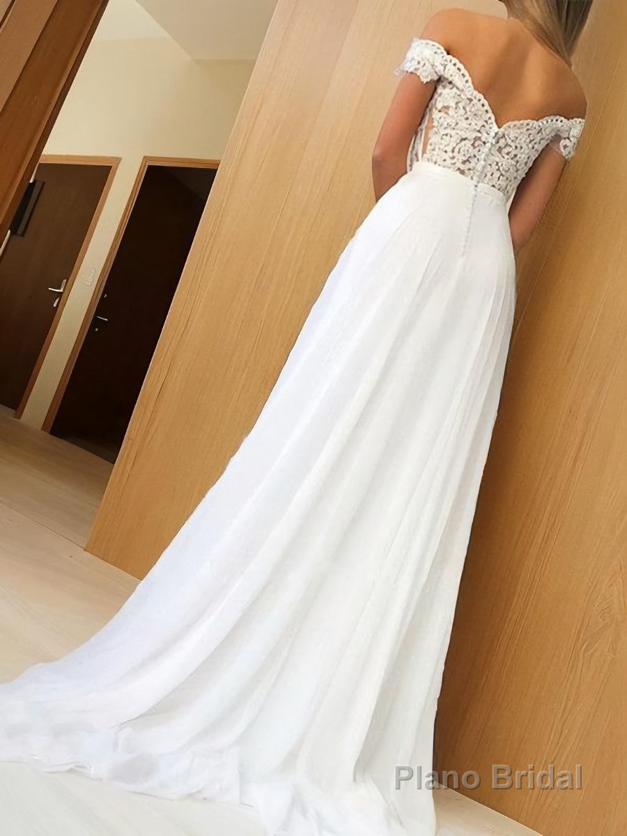 A-Line/Princess Off-the-Shoulder Sweep Train Chiffon Prom Dresses With Appliques Lace Secondary image