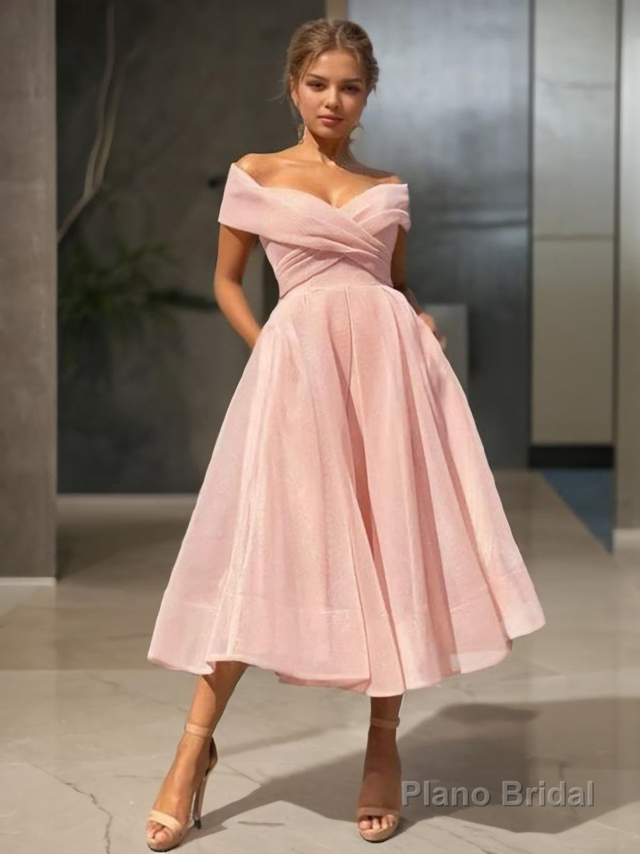 A-Line/Princess Off-the-Shoulder Tea-Length Homecoming Dresses Main image
