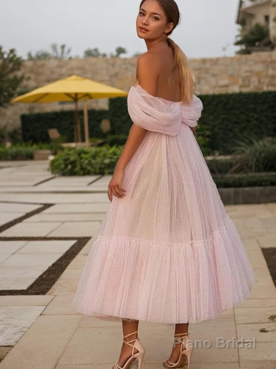 A-Line/Princess Off-the-Shoulder Tea-Length Tulle Homecoming Dresses With Ruffles Secondary image