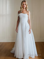 A-Line/Princess One-Shoulder Court Train Organza Wedding Dresses