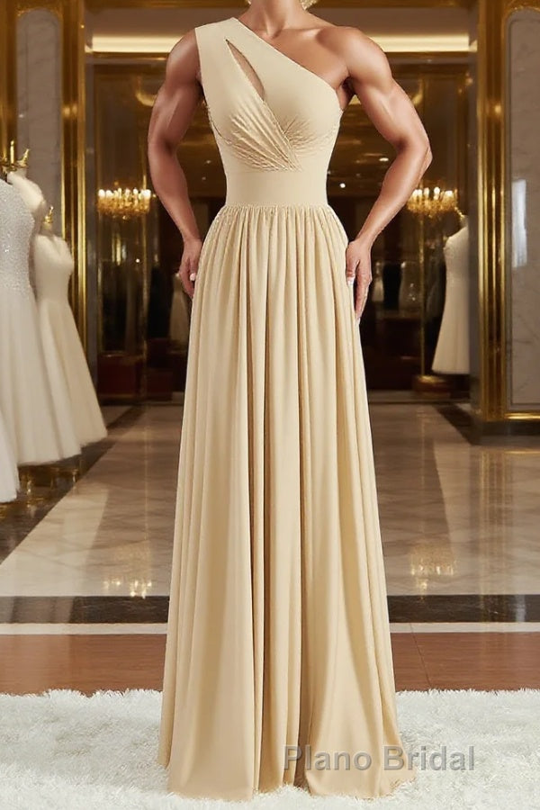 A-Line/Princess One-Shoulder Floor-Length Jersey Bridesmaid Dresses with Leg Slit Main image