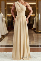 A-Line/Princess One-Shoulder Floor-Length Jersey Bridesmaid Dresses with Leg Slit
