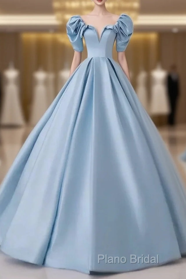 A-Line Princess Satin Blue Long Formal Prom Dresses Quinceanera Dresses Elegant Formal Dresses Main image