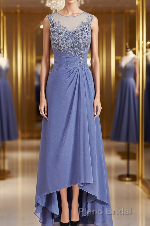 A-Line/Princess Scoop Asymmetrical Chiffon Mother of the Bride Dresses With Appliques Lace Main image