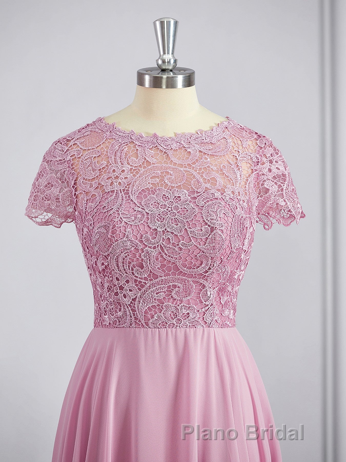 A-Line/Princess Scoop Floor-Length Chiffon Bridesmaid Dresses with Appliques Lace Secondary image