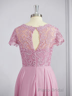 A-Line/Princess Scoop Floor-Length Chiffon Bridesmaid Dresses with Appliques Lace