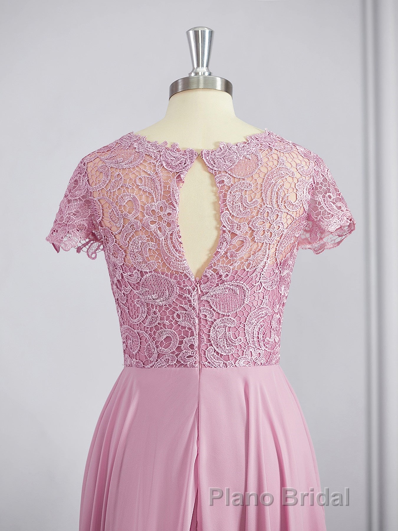 A-Line/Princess Scoop Floor-Length Chiffon Bridesmaid Dresses with Appliques Lace