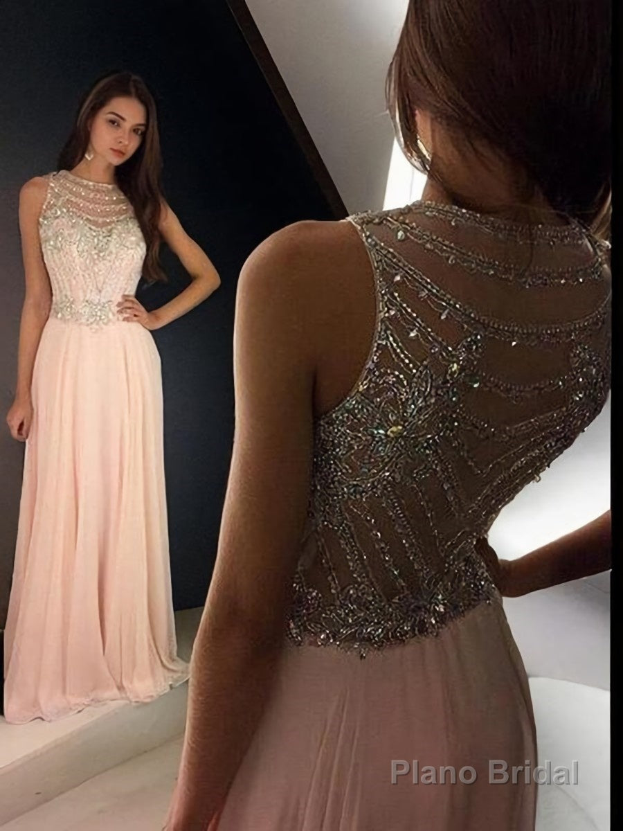 A-Line/Princess Scoop Floor-Length Chiffon Evening Dresses With Rhinestone Main image