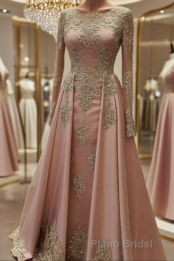 A-Line/Princess Scoop Floor-Length Tulle Evening Dresses With Appliques Lace Main image