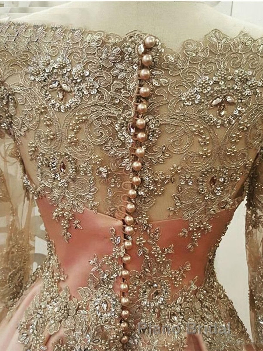 A-Line/Princess Scoop Floor-Length Tulle Evening Dresses With Appliques Lace Secondary image