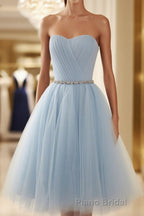A-Line/Princess Scoop Short/Mini Tulle Homecoming Dresses With Beading