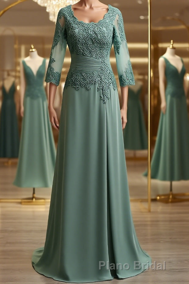 A-Line/Princess Scoop Sweep Train Chiffon Mother of the Bride Dresses With Appliques Lace