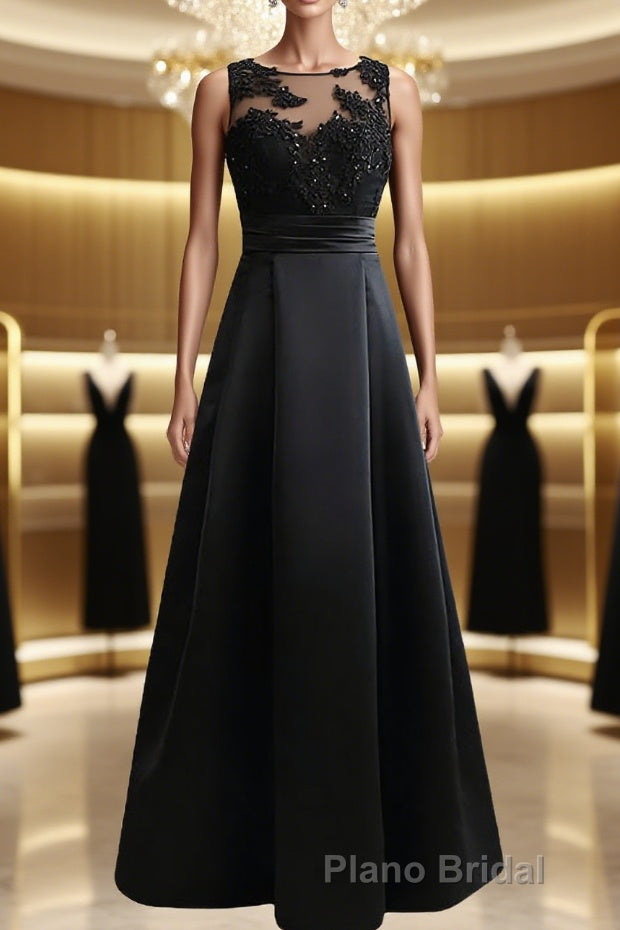 A-Line/Princess Scoop Sweep Train Satin Mother of the Bride Dresses