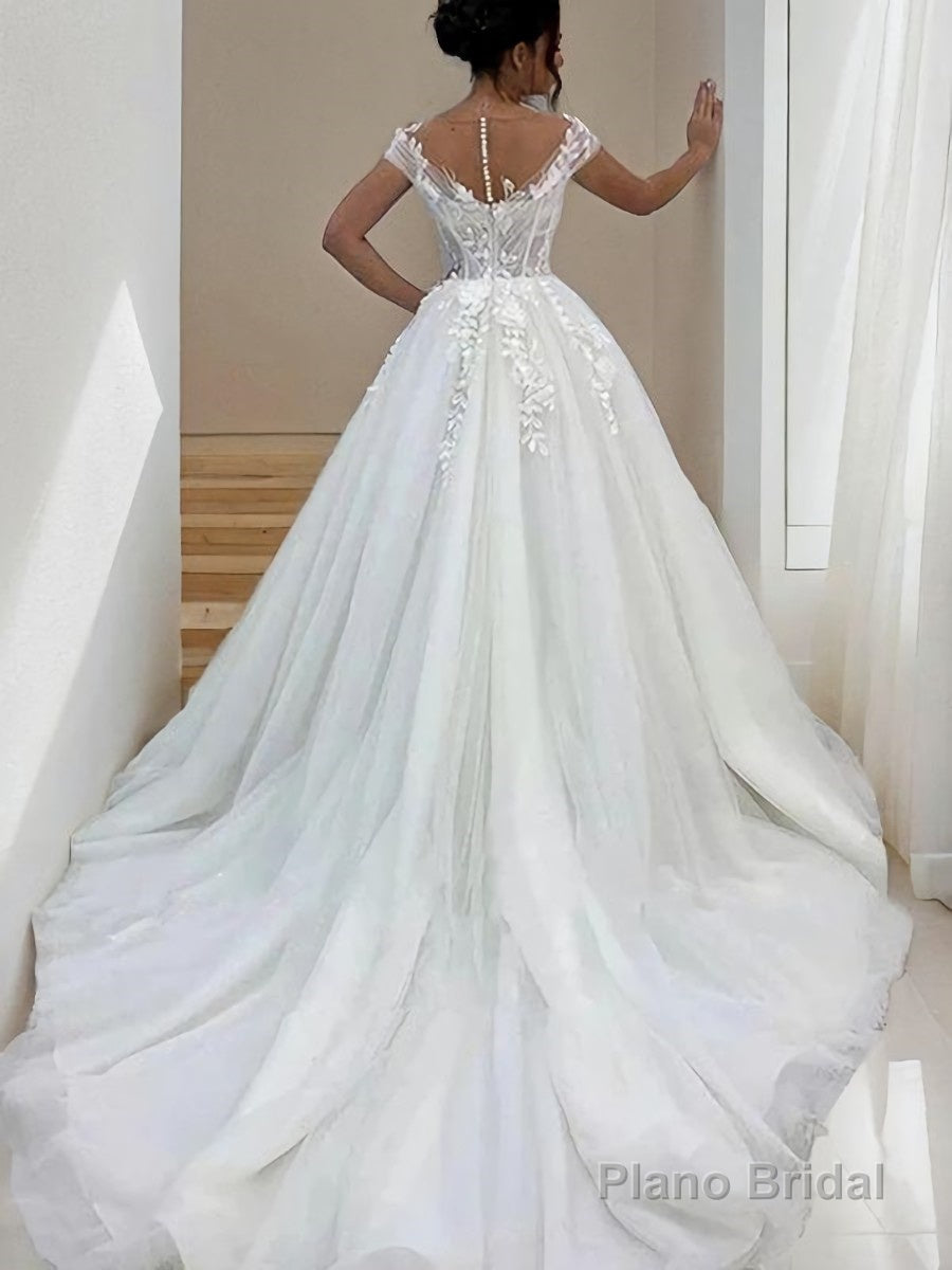 A-Line/Princess Scoop Sweep Train Tulle Wedding Dresses Secondary image