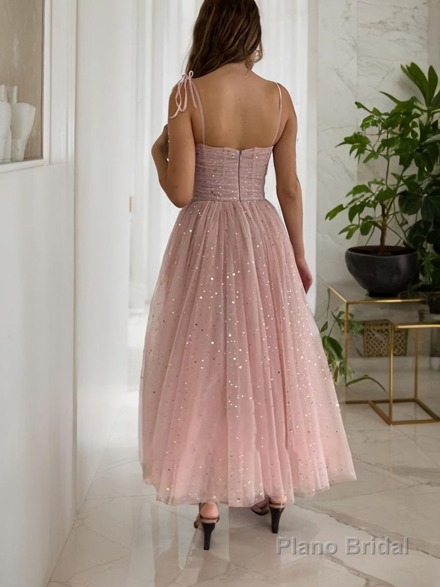 A-Line/Princess Spaghetti Straps Ankle-Length Homecoming Dresses