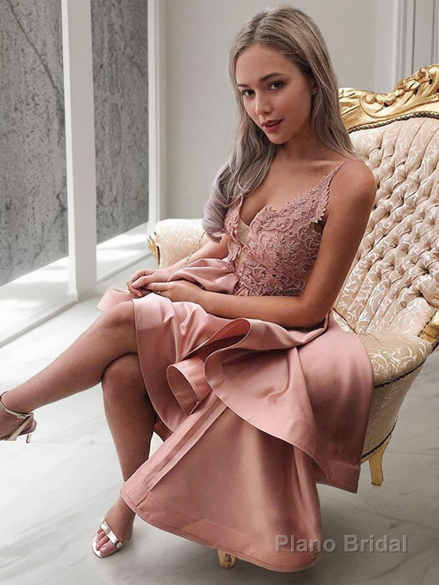 A-Line/Princess Spaghetti Straps Asymmetrical Satin Homecoming Dresses Secondary image