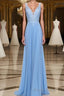 A-Line/Princess Spaghetti Straps Floor-Length Chiffon Formal Prom Dresses With Appliques Lace