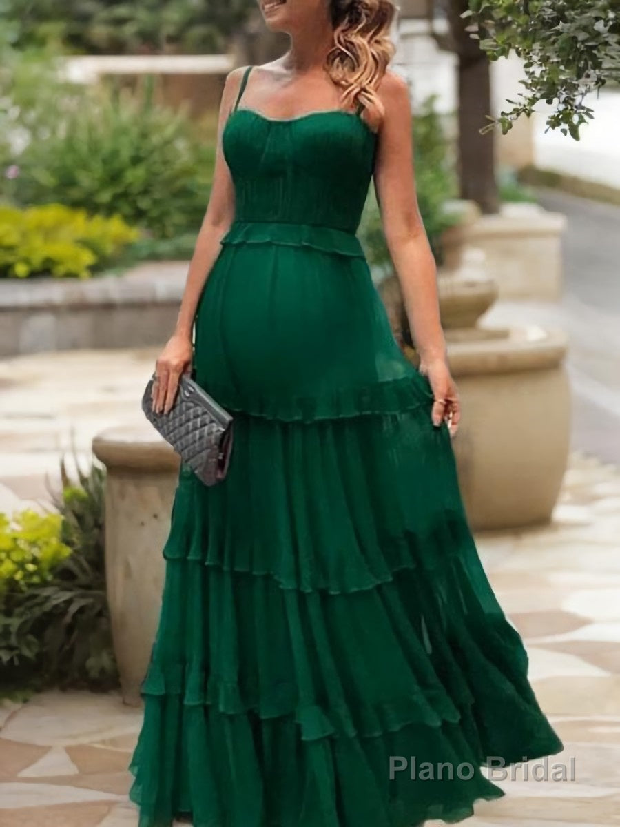 A-Line/Princess Spaghetti Straps Floor-Length Chiffon Prom Dresses With Ruffles Main image