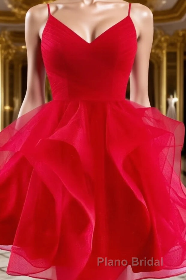 A-Line/Princess Spaghetti Straps Short/Mini Tulle Homecoming Dresses With Ruffles