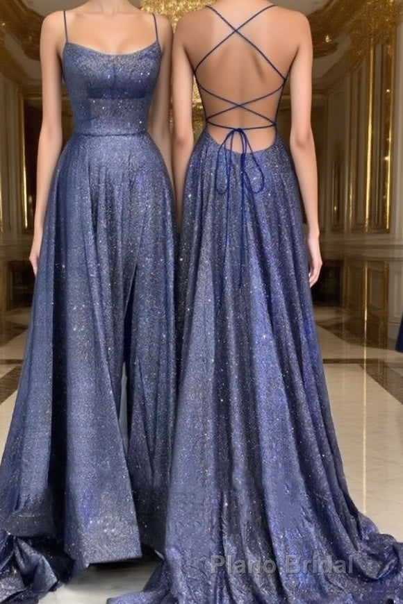 A-Line/Princess Spaghetti Straps Sweep Train Formal Prom Dresses Main image
