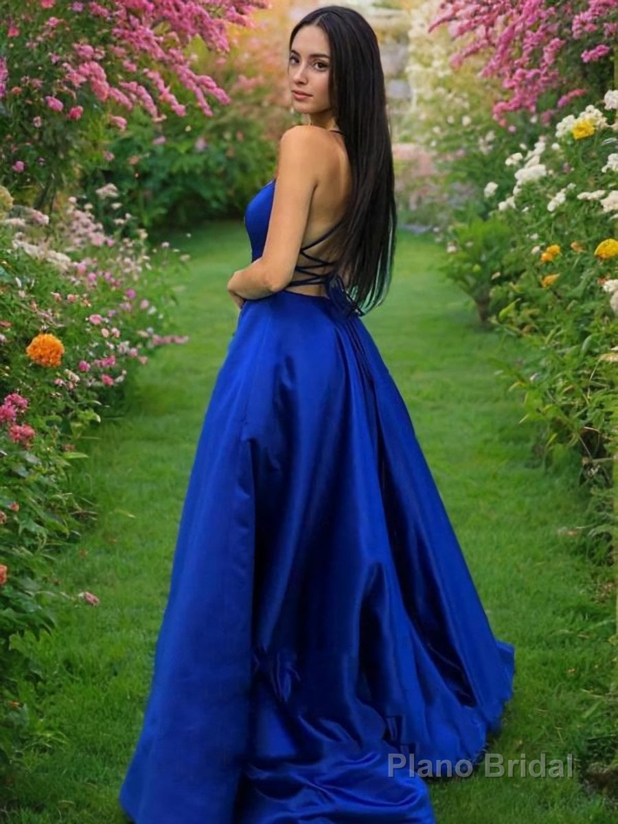 A-Line/Princess Spaghetti Straps Sweep Train Satin Prom Dresses Secondary image