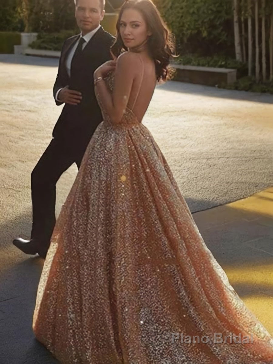 A-Line/Princess Spaghetti Straps Court Train Tulle Evening Dresses With Sequin Secondary image