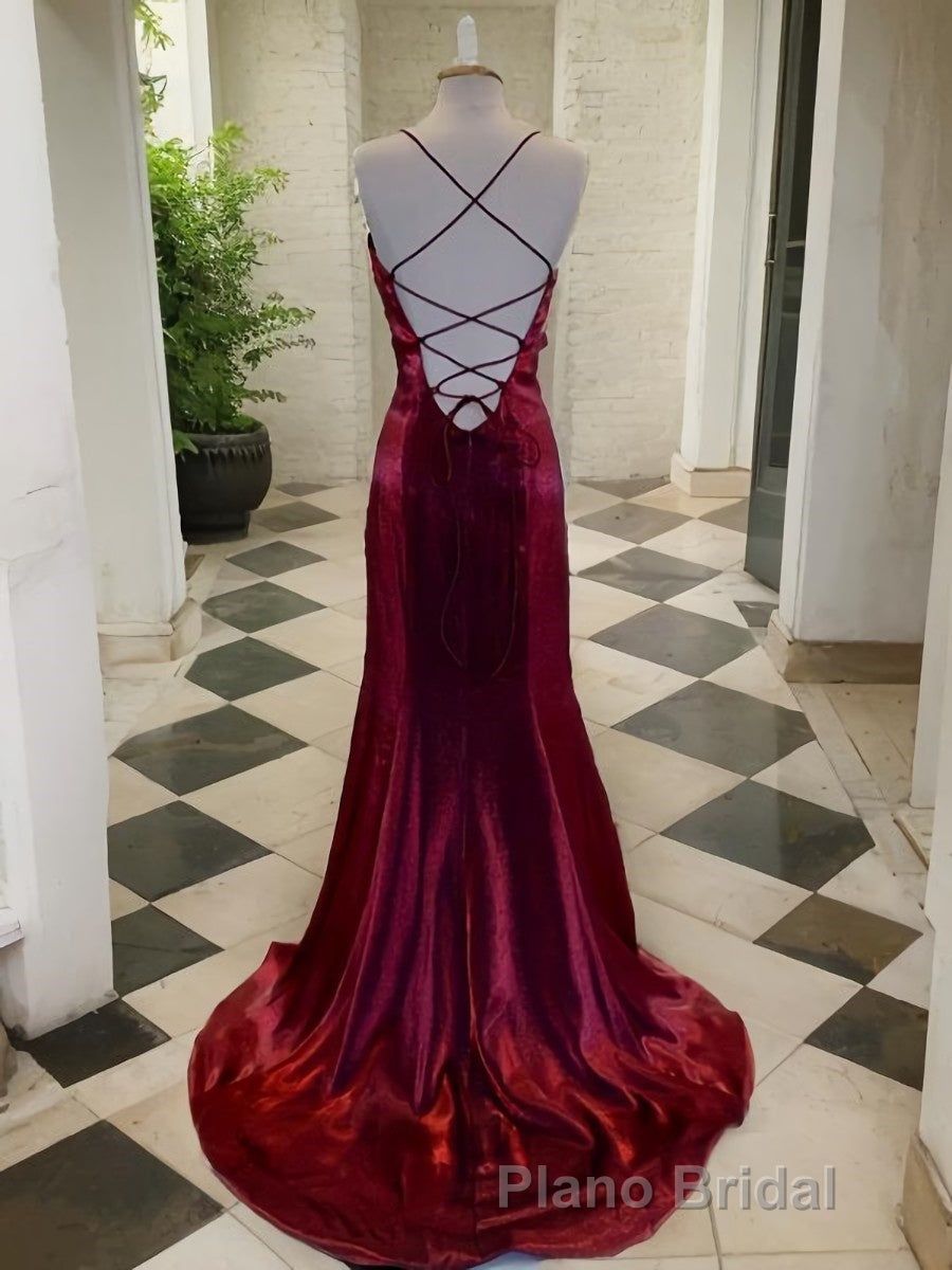 A-Line/Princess Spaghetti Straps Sweep Train Velvet Formal Prom Dresses With Leg Slit Secondary image