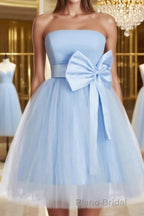 A-Line/Princess Strapless Short/Mini Tulle Homecoming Dresses With Bow