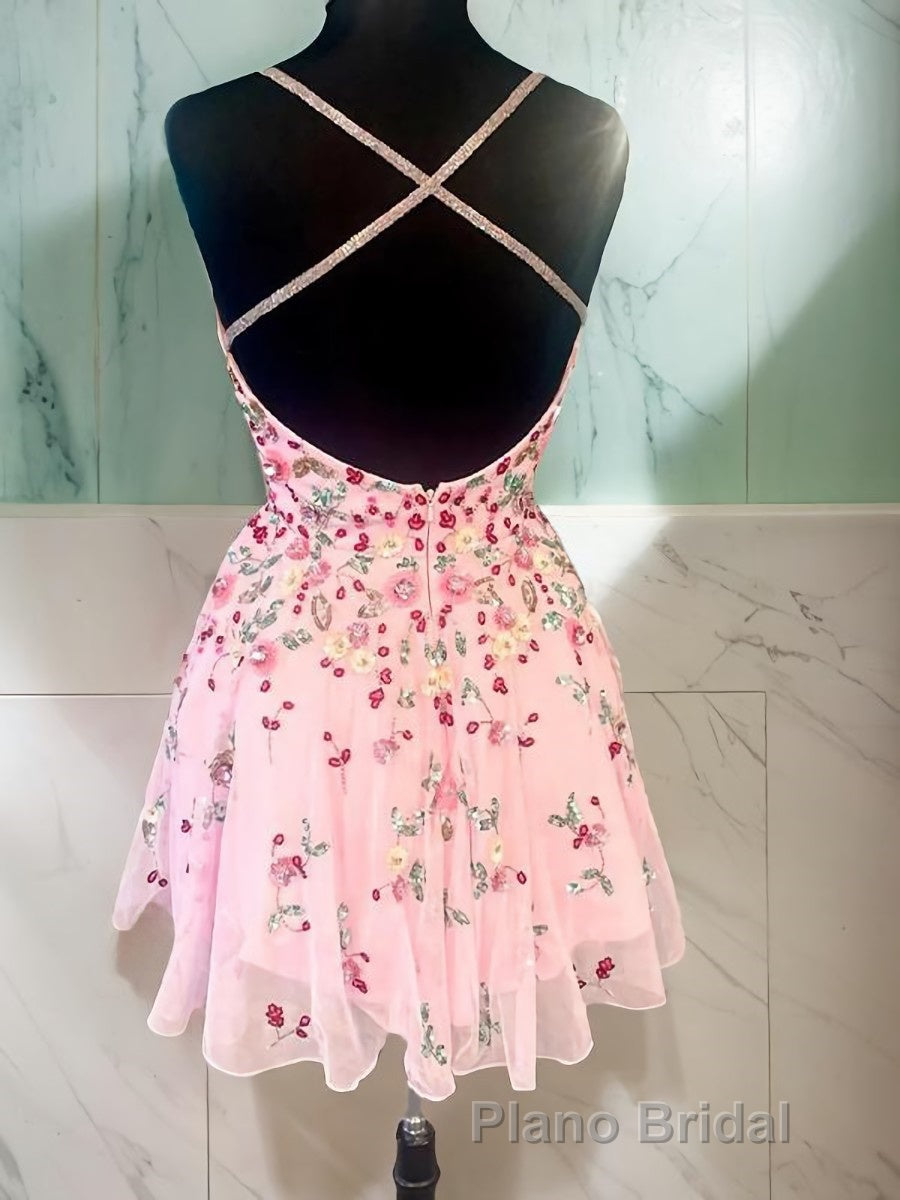 A-line/Princess Straps Short/Mini Lace Homecoming Dresses with Appliques Lace Secondary image