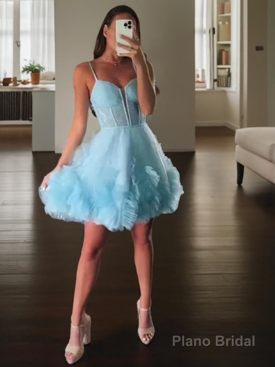 A-line/Princess Straps Short/Mini Tulle Homecoming Dress with Cascading Ruffles Secondary image