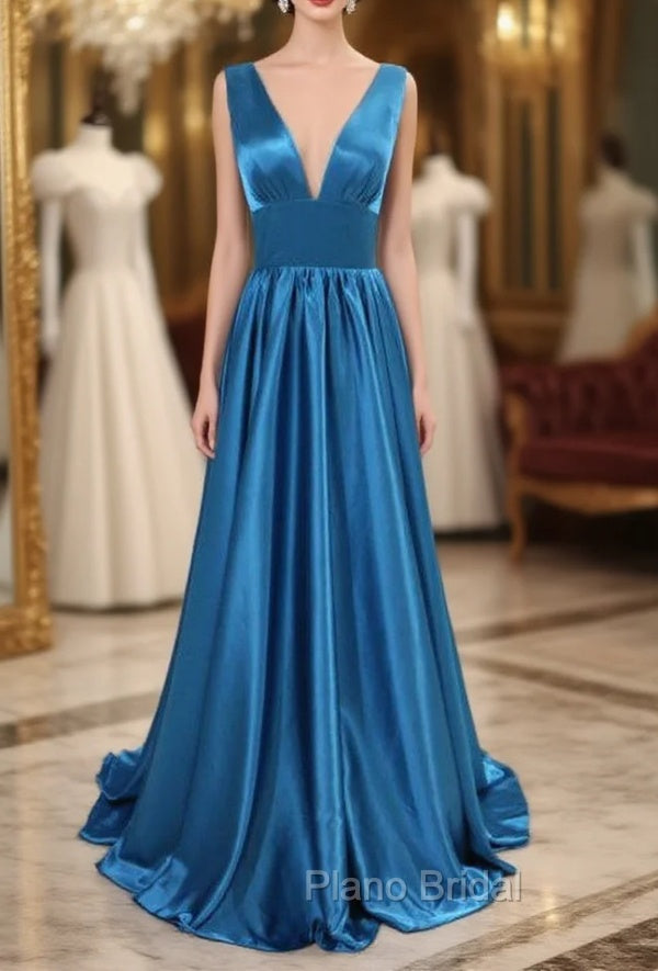 A-Line/Princess Sweep Train Sleeveless Satin V-Neck Bridesmaid Dresses Main image