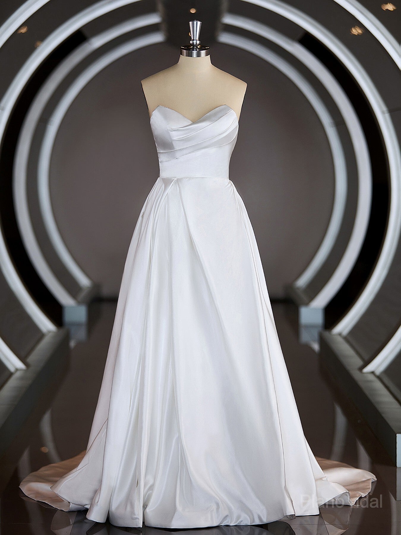 A-Line/Princess Sweetheart Chapel Train Satin Wedding Dresses with Ruffles Main image